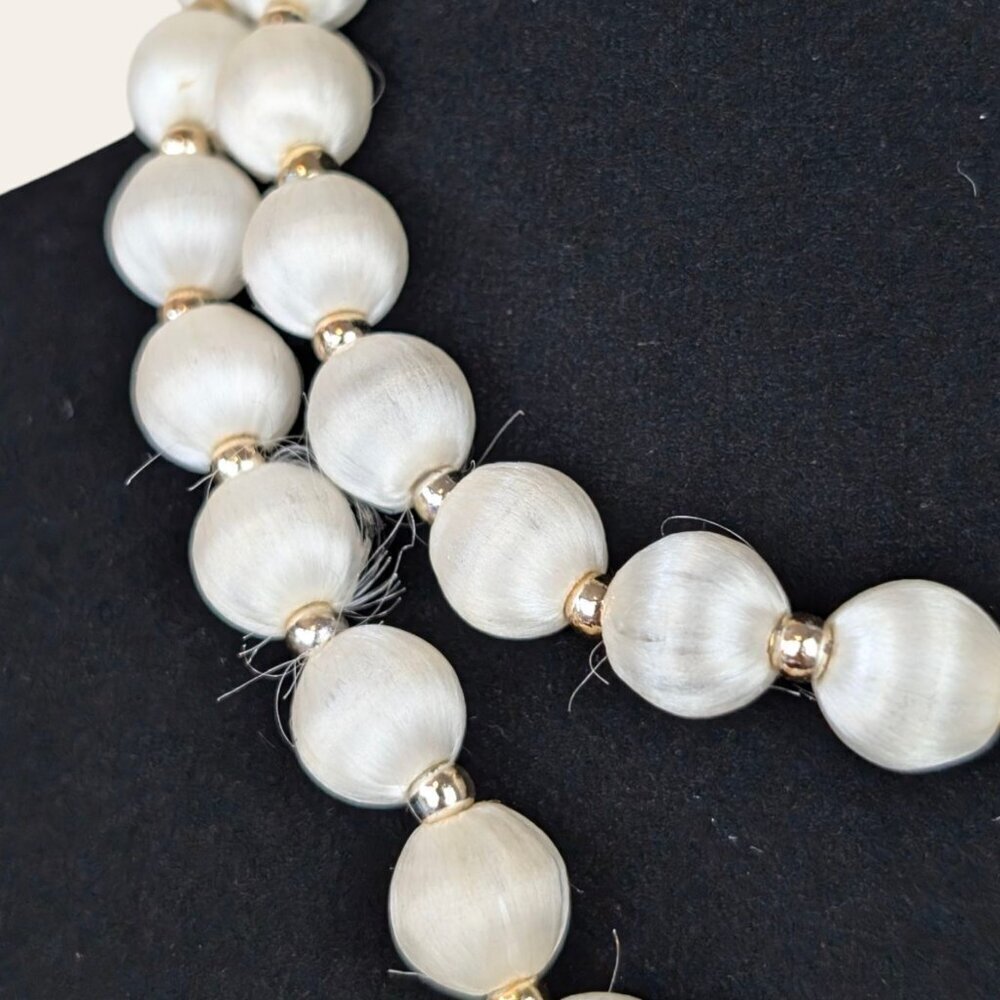 (2/$20) Vintage White Satin Wrapped Beaded Necklace - Picture 3 of 4